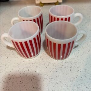 Vintage Hazel-Atlas Red Stripe Ceramic Coffee Mugs - Set of 4